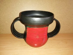 Industrial artist two-handled ceramic vase - 18 cm high, 26 cm wide (w)