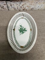 Herend green Appony pattern porcelain serving bowl with braided edge a47