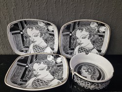 Hollóházi Saxon endre porcelain package, 3 plates + gift ashtray - 51420
