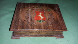 Old 1968. Kecskemét 600-year-old table-top wooden gift box with coat of arms 14 x 11 x 4 cm as shown in the pictures