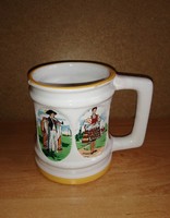 Bodrogkeresztúr ceramic jug with pictures in folk costume - 11.5 cm high (25/d)