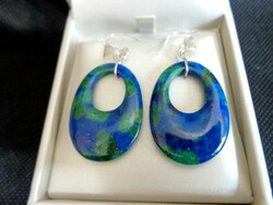 Azurite-malachite large oval earrings with 925 silver mounting