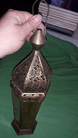 Antik réz / üveg kézi, hordozható  gyertya / mécsestartó 40 cm a képek szerint