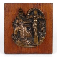1N061 Kaubek Péter : Tabáni templom feszülettel bronz plakett