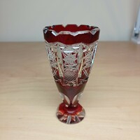 Burgundy etched lead crystal vase
