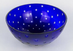 1M975 Régi nagyméretű kék kristály asztalközép kínáló tál gyümölcskínáló tál 25 cm