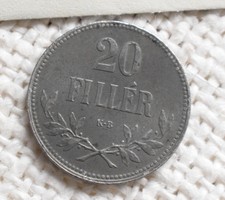 20 Fillér , 1916 , K.B , Magyar Királyi váltópénz