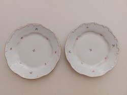 Régi Zsolnay porcelán lapostányér apró virágmintás barokk tányér 2 db