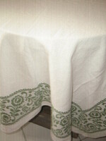 Beautiful white green floral woven tablecloth