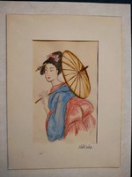 3 Pieces of Japanese style silk painting and ink drawing
