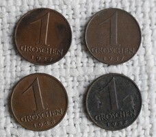 1 Groschen , Österreich , Ausztria , pénz , érme 1925 , 1927 , 1928 , 1937 4 darab