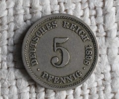 5 Pfenning, 1898, German Empire, money, coin, f.F.