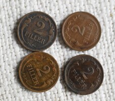 2 Fillér 1940 , Budapest , pénz , érme , Magyar Királyság 4 darab