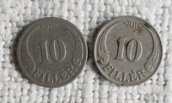 10 Fillér , Budapest , 1926 ; 1938 , pénz , érme , Magyar Királyság 2 db.