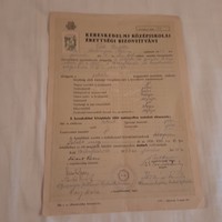 Székesfehérvári Hunyadi Mátyás Kereskedelmi Középiskola érettségi  bizonyítvány  1949.