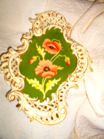 Szecessziós áttört szegéllyel porcelánfajansz tál -virág minta