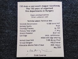 150 years of the organized Hungarian fire brigade .925 Silver HUF 10,000 2020 certificate (id58794)
