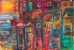 Colored houses 60cmx40cm abstract unique canvas picture