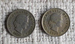 5 Rappen , 1900 , 1926 Svájc , pénz , érme , 2 darab , Helvetica