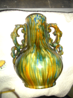 Nagyméretű csurgatott mázas  Mezőtúri kerámia váza-különleges füllel  29 cm