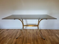 Vintage tube frame dining table, glass table
