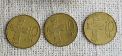 10 Szlovák Korona , 1993 , 1994 , pénz , érme , 3 darab