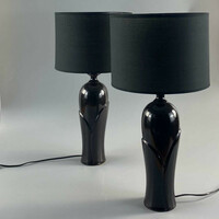 Vintage fekete kerámia lámpa pár