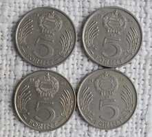 5 Forints, 1984, 1989, money, coin, Hungarian People's Republic, Kossúth, Budapest, 4 pieces