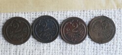 2 Heller 1913 , 1897 , 1903 , 1911 , 4 pieces , Austria