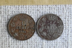 1 Dínár , 1925 , pénz , érme , Jugoszlávia 2 darab