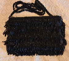 Fekete gyöngyös retikül, női alkalmi táska (L3844)