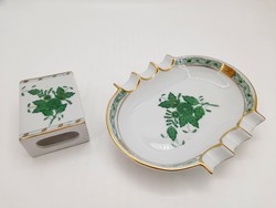 Herend green appony pattern ashtray and match holder
