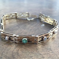 Antique art deco gold bracelet emerald diamond fox head Vienna