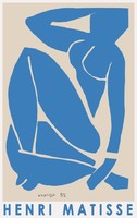 Henri matisse blue nude iv. 1952 French modern art poster with paper cutout decoupage blue female figure