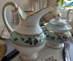 Beautiful antique jug and sugar bowl, serving dish, turquoise blue