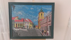 (K) istván nuszer, city/street scene painting 83x69 cm with frame