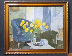Dénes Gulyás (1927-2003): interior (painting with frame)