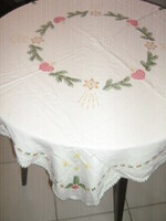 Beautiful antique Christmas hand-embroidered tablecloth