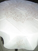 Beautiful floral machine embroidered azure tablecloth
