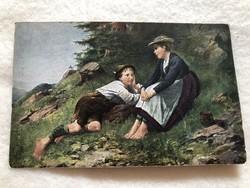 Antik, régi romantikus képeslap - Postatiszta                          -6.