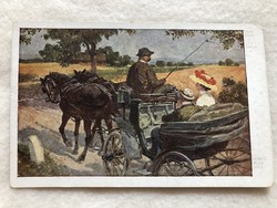 Antik, régi romantikus képeslap - Postatiszta                           -6.