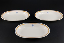 Alföldi porcelán ovális tál, retro, CsmVV, sárga csíkos, 3 darab.
