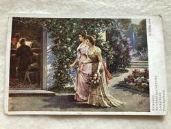 Antik, régi romantikus - " Leskelődés " képeslap -  Postatiszta                          -6.