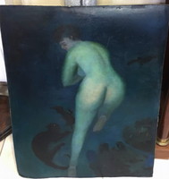 Baron pop albert: female back with animals, 71 x 56 cm, oil cardboard