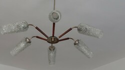 Retro, vintage 6-branch glass chandelier, ceiling lamp, mid century, space age