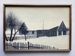 Lithograph by Jacques deperthes, barn and farmhouse.