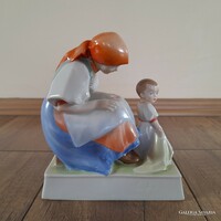 Antique zsolnay mother with her baby shingle figurine