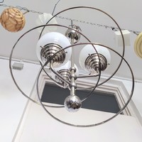 Art deco - streamline - bauhaus 3-arm nickel-plated chandelier renovated - milk glass ball shades