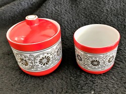 Hollóházi retro porcelain sugar bowl and bowl/holder - 2 products in one