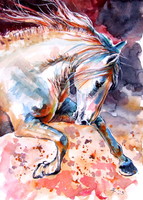 Running horse - watercolor painting